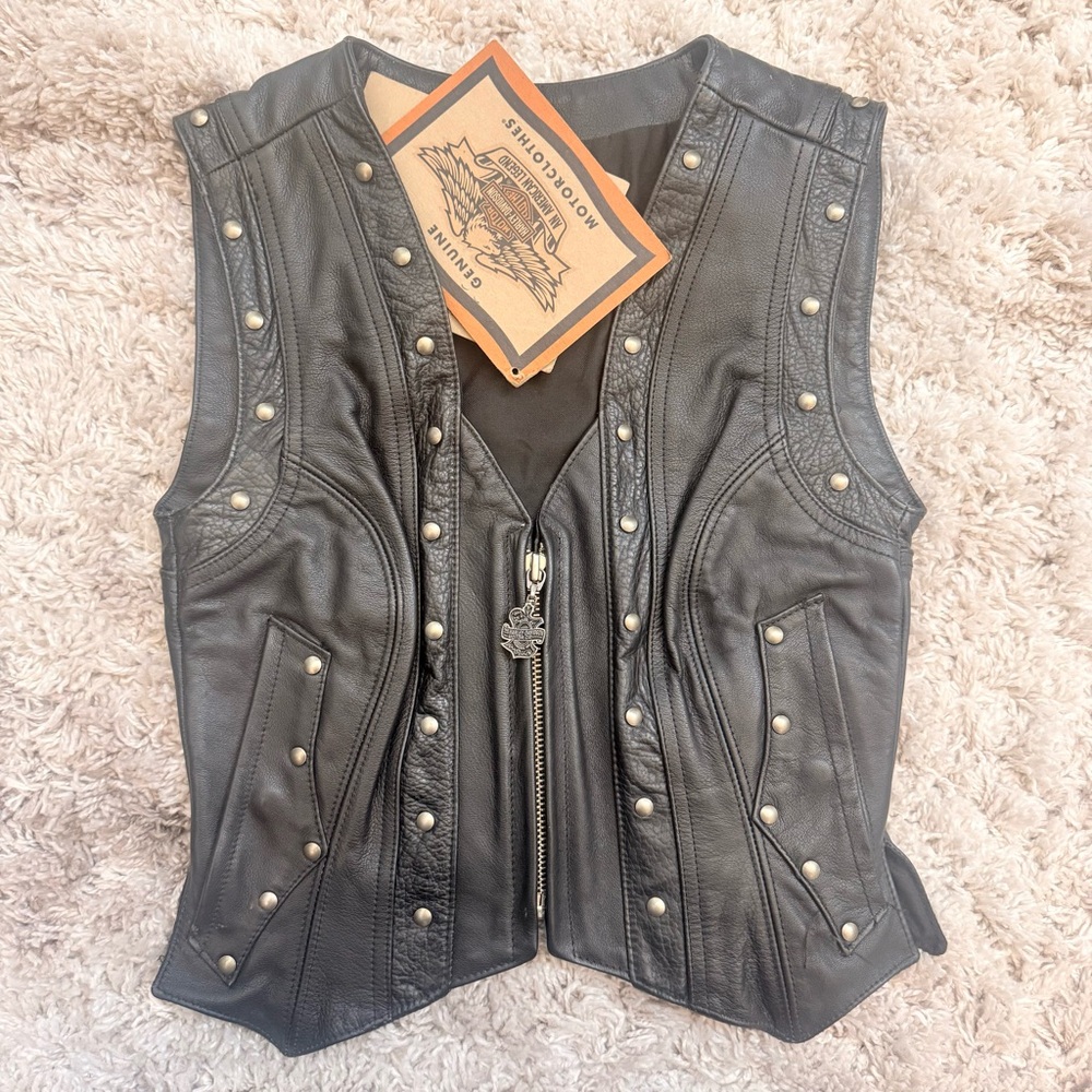 GORGEOUS DELUXE HARLEY DAVIDSON LEATHER VEST SZ SMALL - Picture 10 of 14